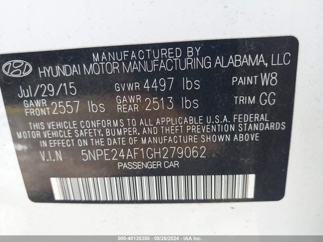 Hyundai SONATA SE 2016 5NPE24AF1GH279062 Image 9