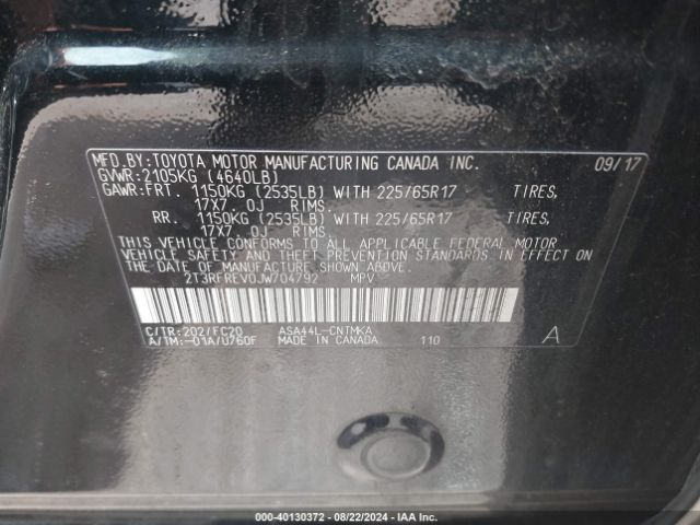 2T3RFREV0JW704792 Toyota Rav4 Xle