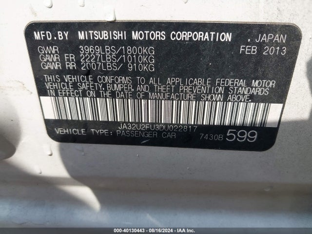 2013 MITSUBISHI LANCER JA32U2FU3DU022817 Photo 8