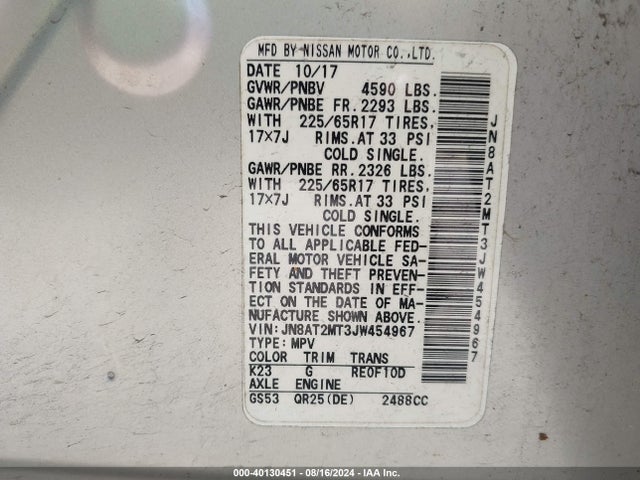 Nissan ROGUE SV 2018 JN8AT2MT3JW454967 Image 9