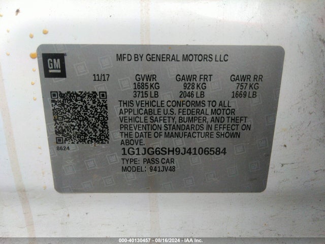 Chevrolet Sonic Lt Auto 2018 1G1JG6SH9J4106584 Image 9