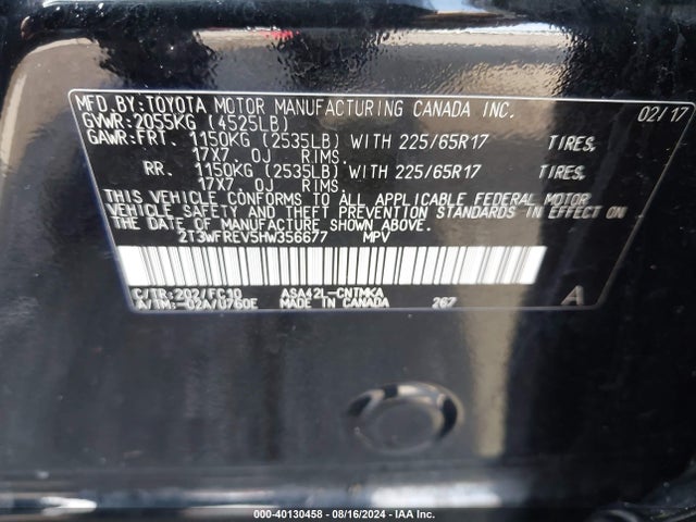 Toyota Rav4 Xle 2017 2T3WFREV5HW356677 Image 9