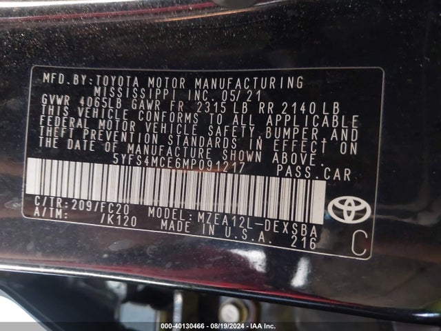 Toyota Corolla Se Nightshade Edition 2021 5YFS4MCE6MP091217 Image 9
