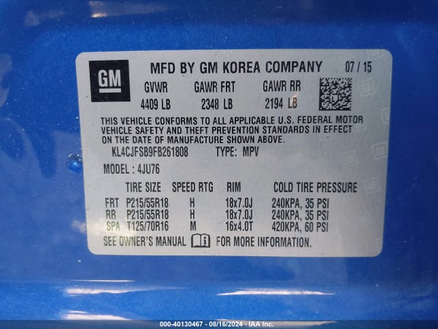 Buick Encore Convenience 2015 KL4CJFSB9FB261808 Image 9