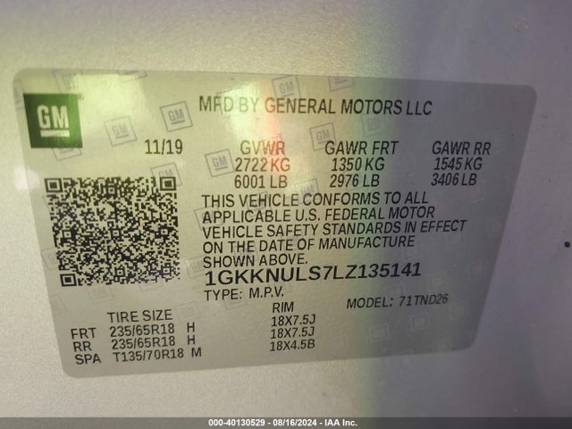 1GKKNULS7LZ135141 GMC Acadia Awd Slt