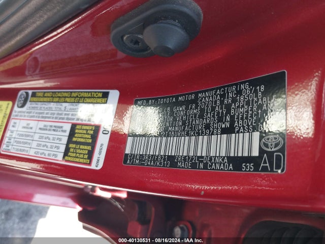 Toyota COROLLA LE 2019 2T1BURHE1KC139788 Image 9
