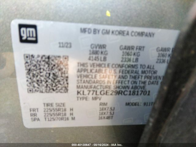 KL77LGE29RC181701 Chevrolet Trax Fwd 1rs
