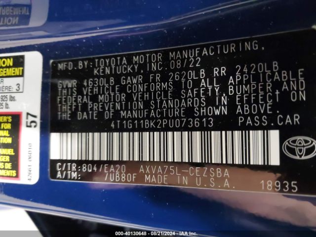 4T1G11BK2PU073613 Toyota Camry Se Awd