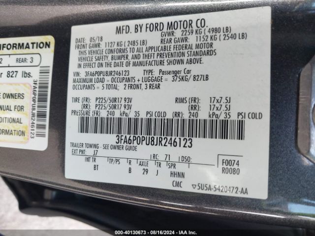 3FA6P0PU8JR246123 Ford Fusion Energi Se Luxury