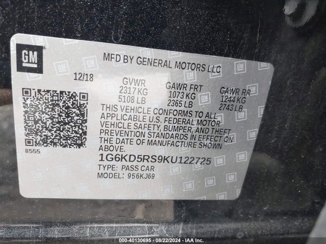 1G6KD5RS9KU122725 Cadillac Ct6 Premium Luxury