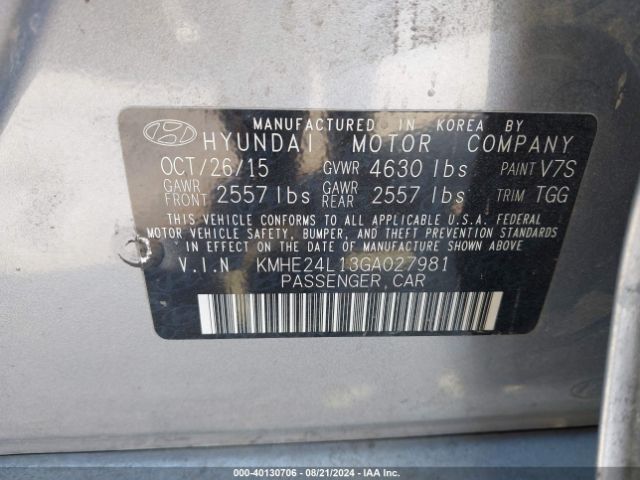 KMHE24L13GA027981 Hyundai Sonata Hybrid Se