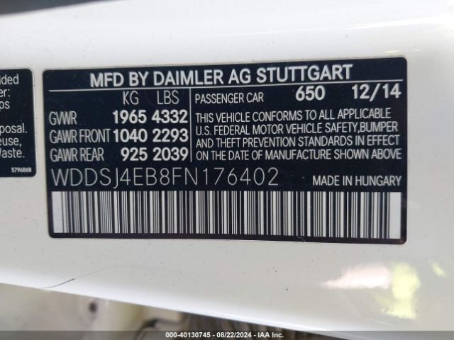 Mercedes-Benz CLA 250 2015 WDDSJ4EB8FN176402 Image 9
