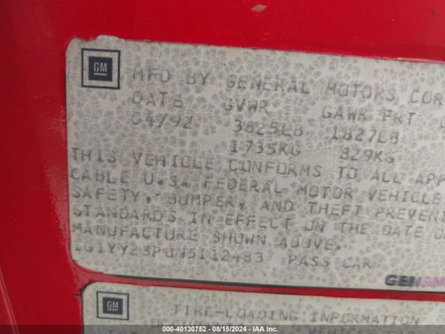 1992 CHEVROLET CORVETTE 1G1YY23P8N5112483 Photo 8