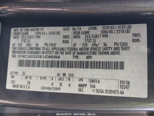 1FMCU0GX0EUD86564 Ford ESCAPE SE