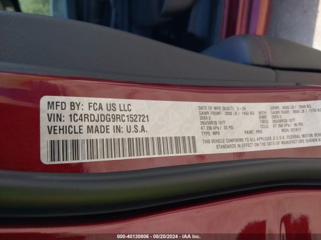 1C4RDJDG9RC152721 Dodge Durango Gt Awd