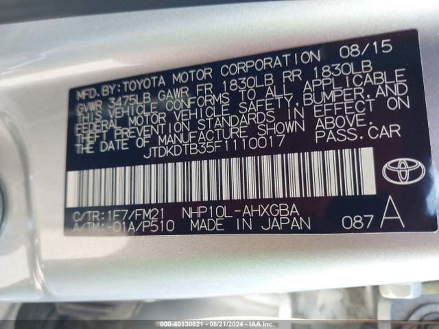 Toyota Prius C Three 2015 JTDKDTB35F1110017 Image 9