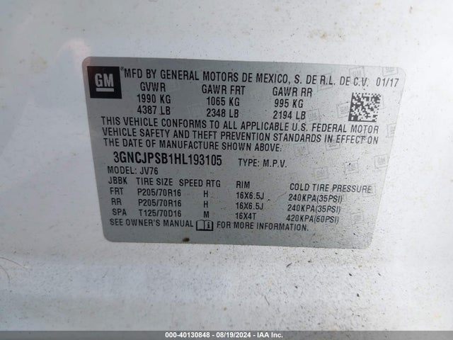 Chevrolet Trax Lt 2017 3GNCJPSB1HL193105 Image 9