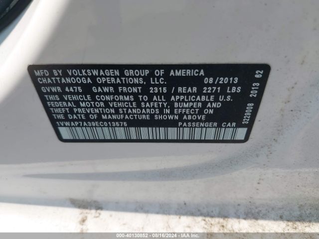 1VWAP7A39EC013575 Volkswagen Passat 2.5l S