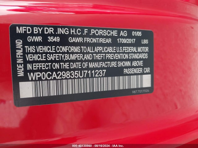 2005 PORSCHE BOXSTER WP0CA29835U711237 Photo 8