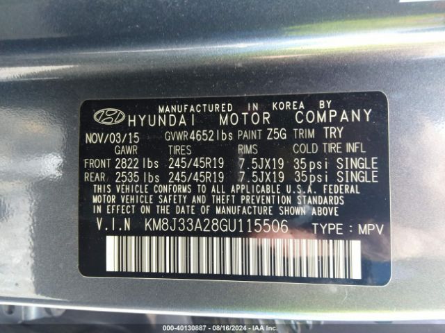 KM8J33A28GU115506 Hyundai Tucson Limited
