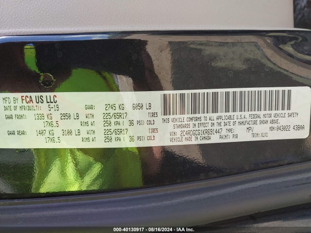 Dodge Grand Caravan Sxt 2019 2C4RDGCG1KR691447 Image 9