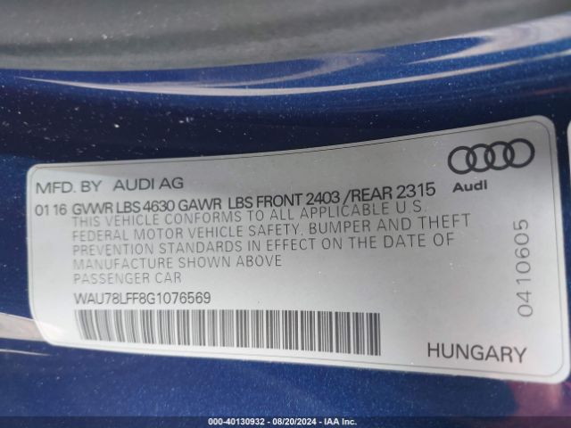 WAU78LFF8G1076569 Audi A3 2.0t Premium
