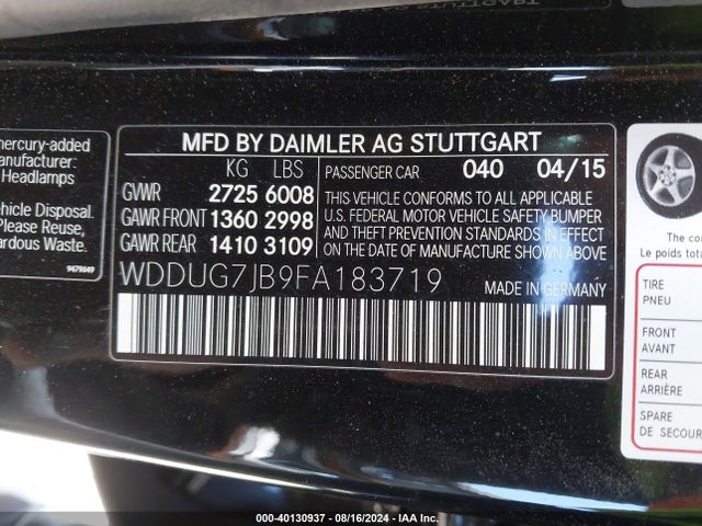 WDDUG7JB9FA183719 Mercedes-Benz S 63 Amg 4matic