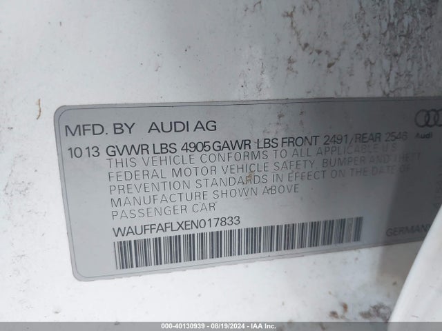 Audi A4 2.0t Premium 2014 WAUFFAFLXEN017833 Image 9