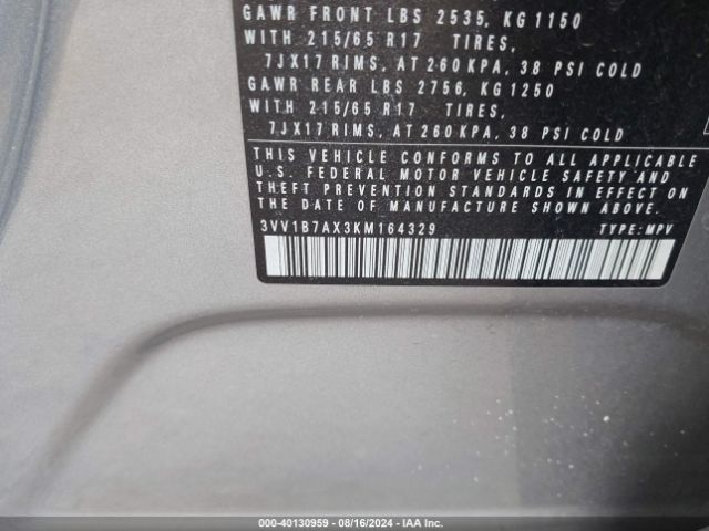 3VV1B7AX3KM164329 Volkswagen Tiguan 2.0t S