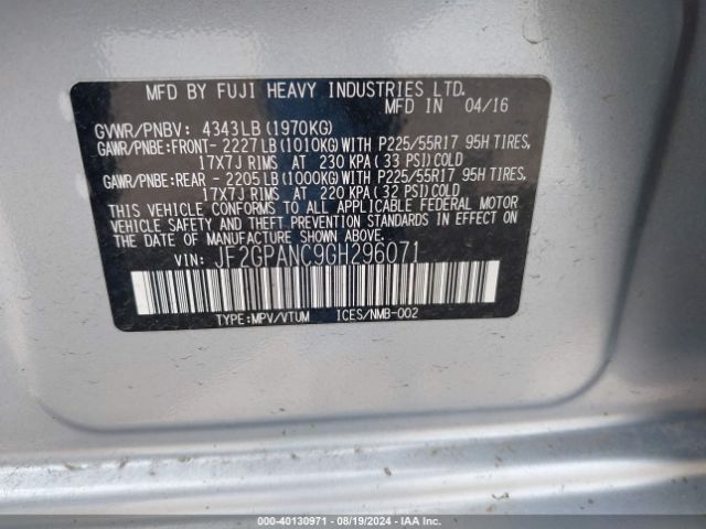 JF2GPANC9GH296071 Subaru Crosstrek 2.0i Limited