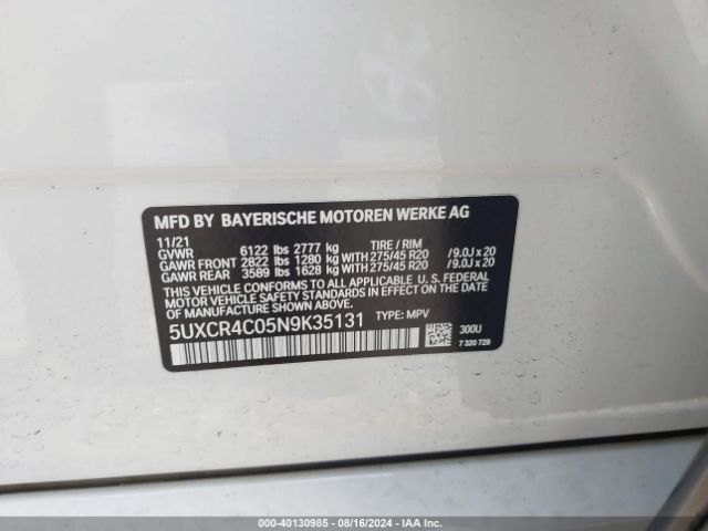 5UXCR4C05N9K35131 BMW X5 Sdrive40i