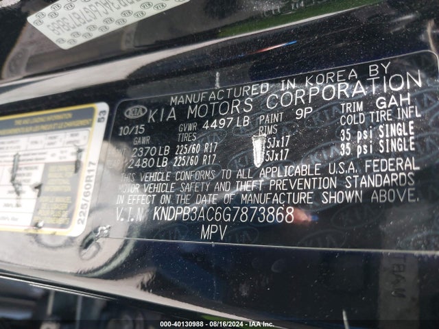 KIA Sportage Lx 2016 KNDPB3AC6G7873868 Image 9