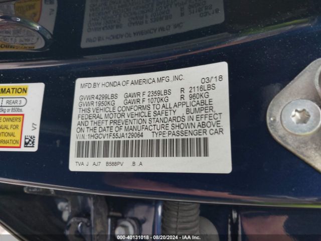 1HGCV1F55JA129064 Honda Accord Ex-l