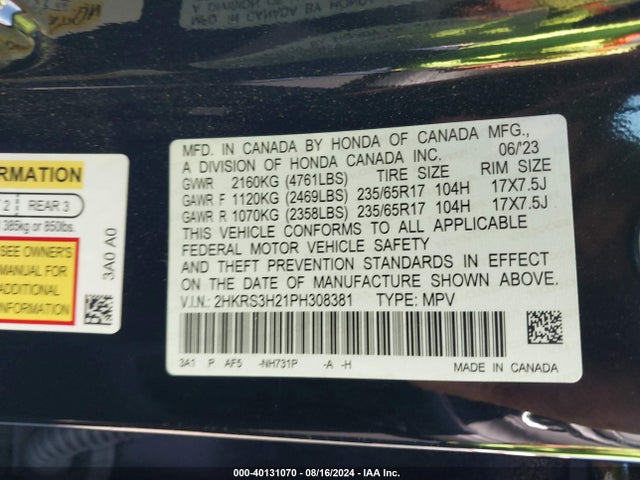 Honda Cr-v Lx 2wd 2023 2HKRS3H21PH308381 Image 9
