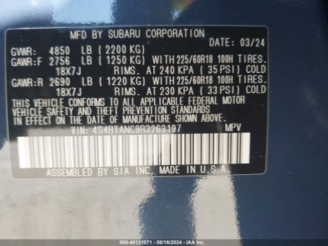 4S4BTANC9R3263197 Subaru Outback Limited