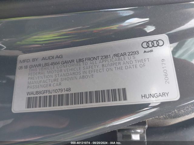 WAUB8GFF9J1079148 Audi A3 2.0t Premium/2.0t Tech Premium