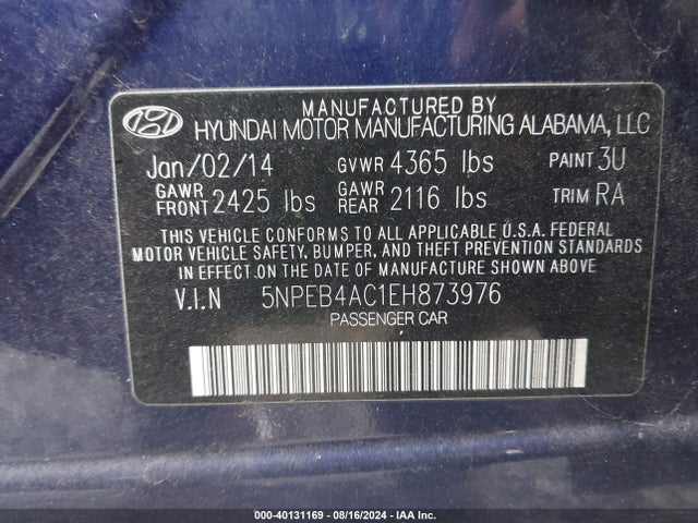 Hyundai SONATA GLS 2014 5NPEB4AC1EH873976 Image 9