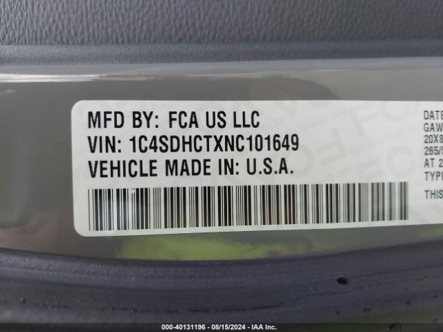 1C4SDHCTXNC101649 Dodge Durango R/t Rwd