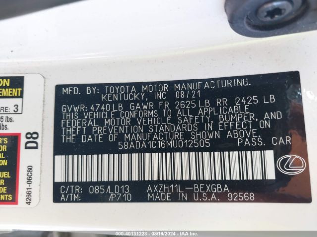 58ADA1C16MU012505 Lexus ES 300H
