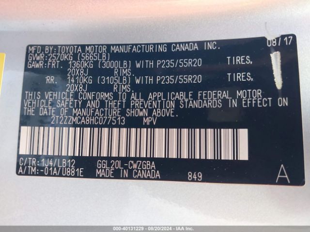 2T2ZZMCA8HC077513 Lexus RX 350