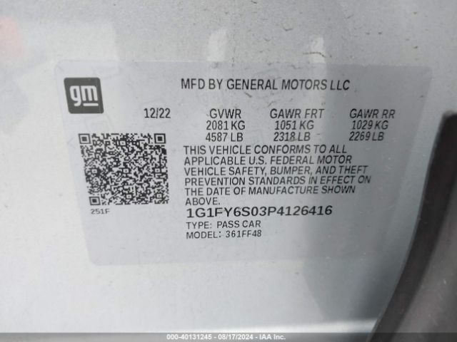 1G1FY6S03P4126416 Chevrolet Bolt Euv Fwd Lt