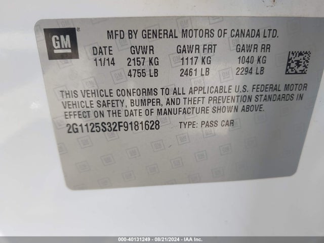 Chevrolet Impala 2lt 2015 2G1125S32F9181628 Image 9