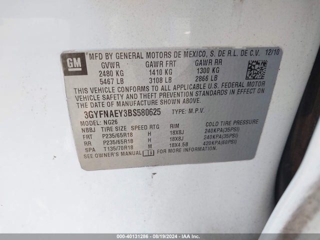 2011 CADILLAC SRX 3GYFNAEY3BS580625 Photo 8