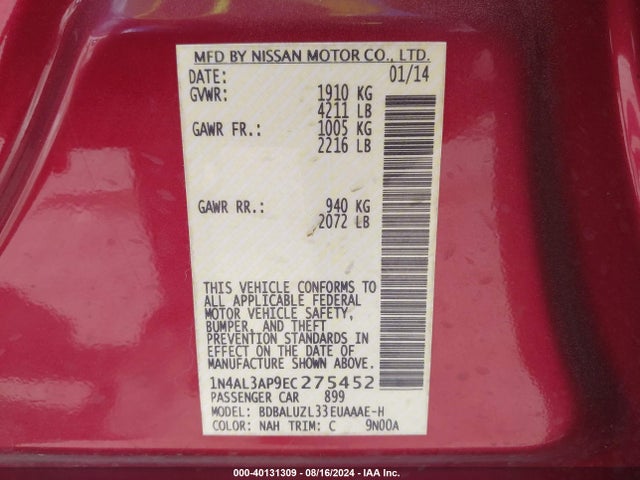 Nissan Altima 2.5 Sv 2014 1N4AL3AP9EC275452 Image 9