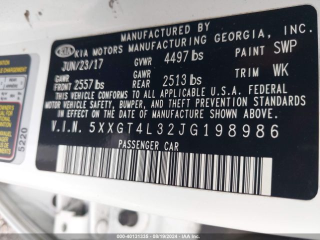 5XXGT4L32JG198986 KIA Optima S