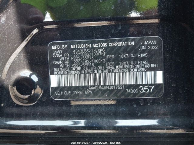 JA4ARUAU5NU017521 Mitsubishi Outlander Sport 2.0 Es Awc