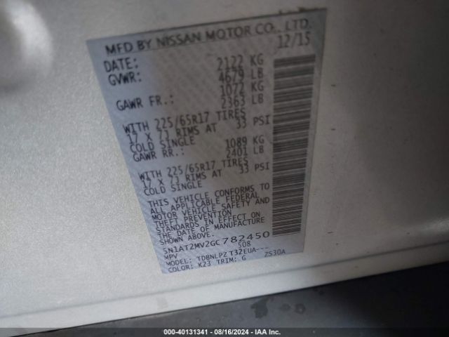 5N1AT2MV2GC782450 Nissan Rogue S/sl/sv