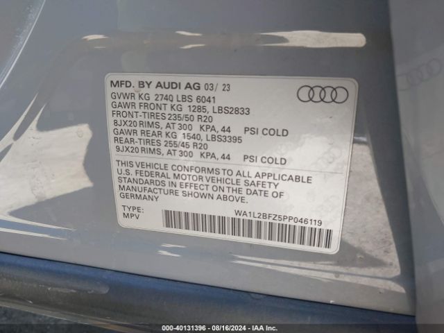 WA1L2BFZ5PP046119 Audi Q4 E-tron Premium Plus 50 Quattro