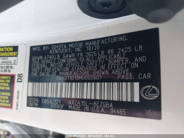 58AD11D19MU002601 Lexus ES 250