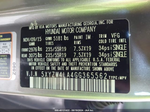5XYZW4LA4GG365562 Hyundai Santa Fe Sport 2.0l Turbo